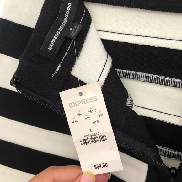 EXPRESS Bodycon Black & White Striped Mini Skirt - Picture 5 of 6